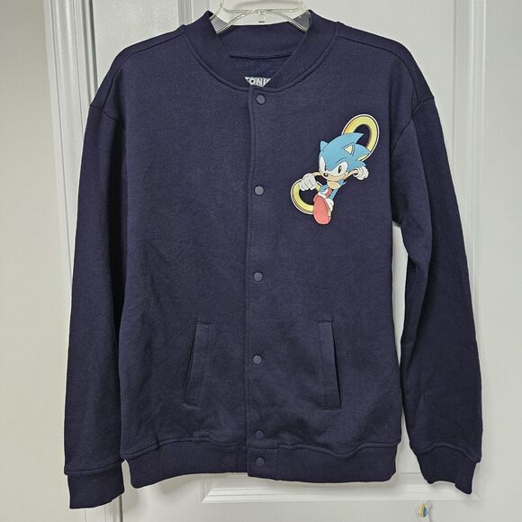 NWT Sonic The Hedgehog Varsity Letterman Bomber Jacket Kids XL Navy Anime - Picture 1 of 8